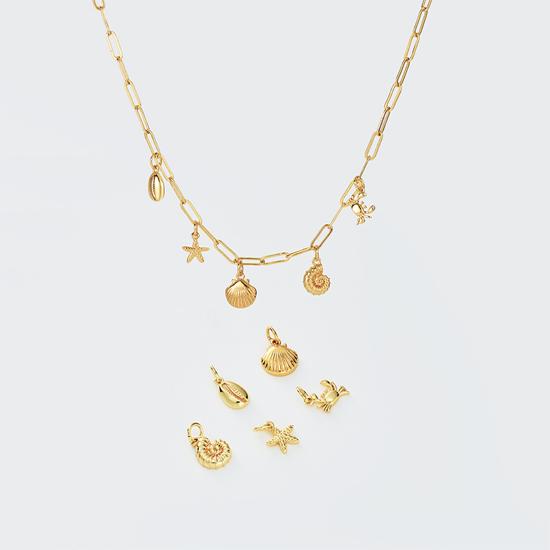 Sea Life Paper Clip Link Charm Necklace Sea Life Paper Clip Link Charm Necklace