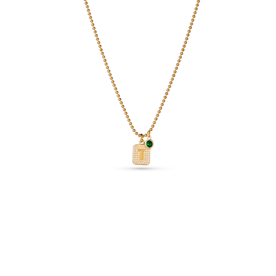 Alphabet & Colored Gemstone Pendant Necklace with Beaded Ball Chain