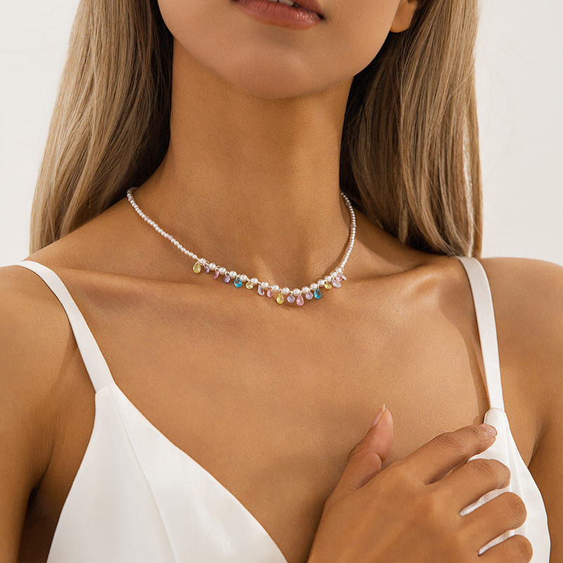 Elegant Multi-Colored Gemstone & Pearl Necklace