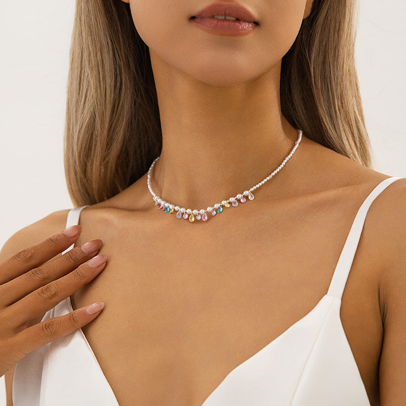 Elegant Multi-Colored Gemstone & Pearl Necklace