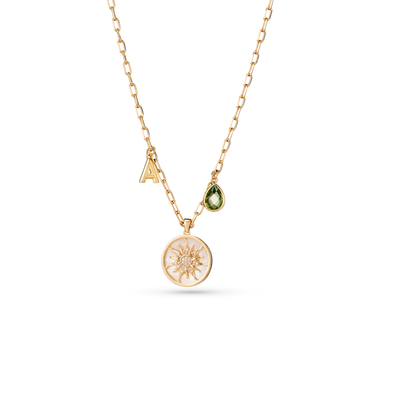 Gold Sun & Letter Necklace with Gemstone Accents Gold Sun & Letter Necklace with Gemstone Accents