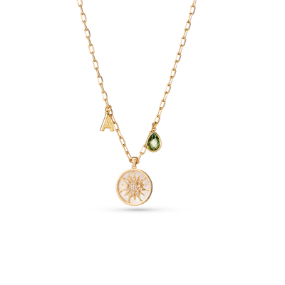 Gold Sun & Letter Necklace with Gemstone Accents