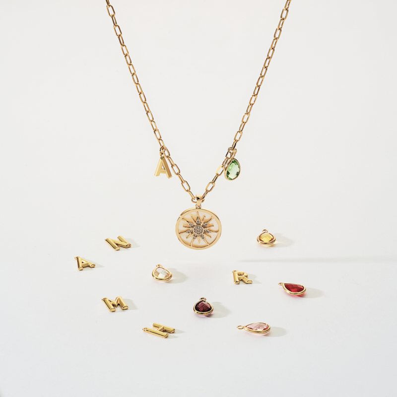 Gold Sun & Letter Necklace with Gemstone Accents Gold Sun & Letter Necklace with Gemstone Accents