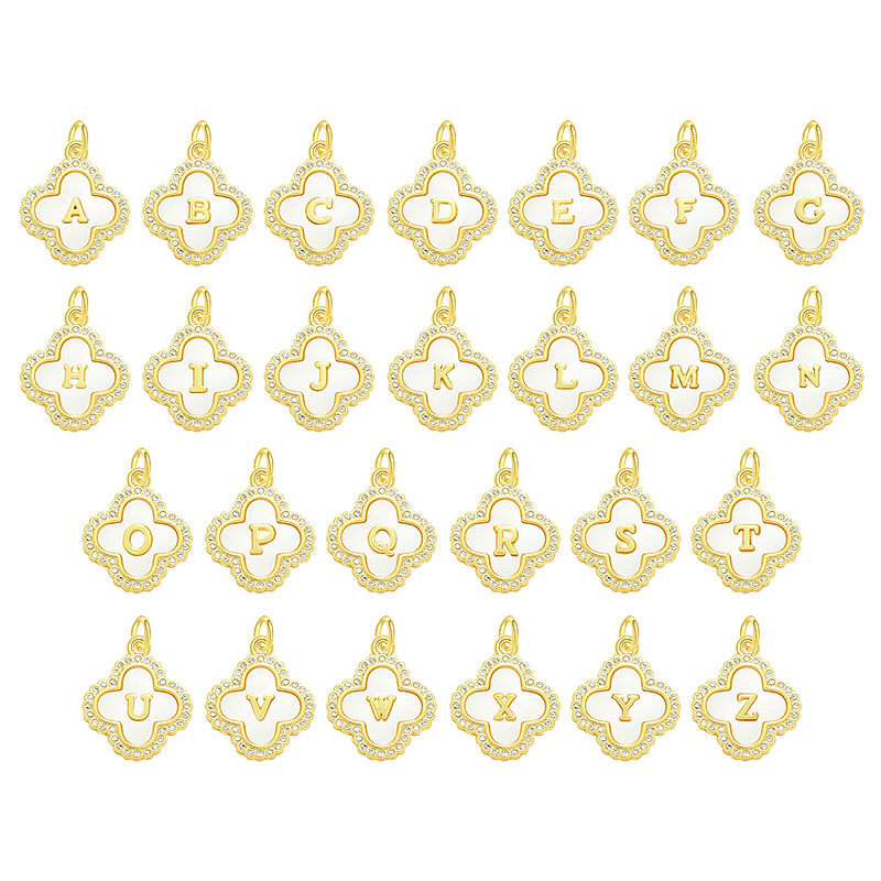 Clover Mother of Pearl Letter Pendant Necklace Clover Mother of Pearl Letter Pendant Necklace