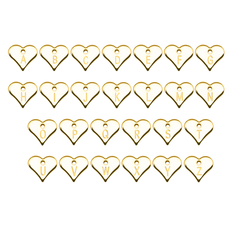 Heart Shaped Colored Gemstone & Seal Letter Pendant Necklace Heart Shaped Colored Gemstone & Seal Letter Pendant Necklace