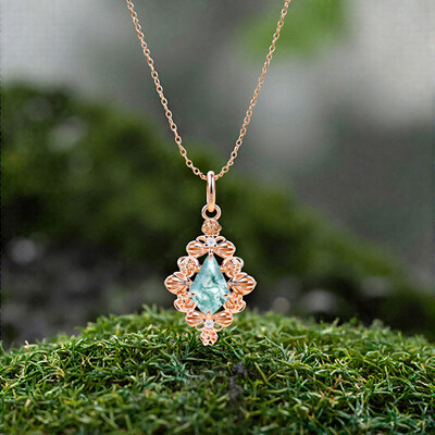 1.27CT Buttercream Kite Cut Moss Agate & Round Cut Moissanite S925 Silver Pendant Necklace