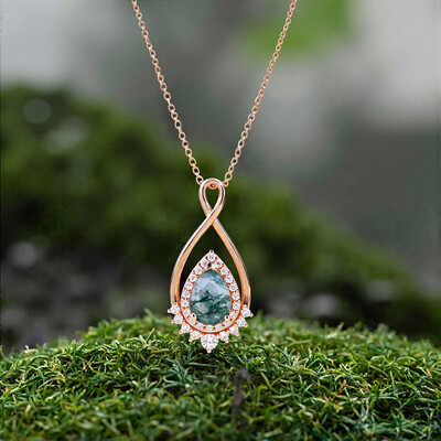 1.51CT Pear Cut Moss Agate & Round Cut Moissanite S925 Silver Infinity Pendant Necklace