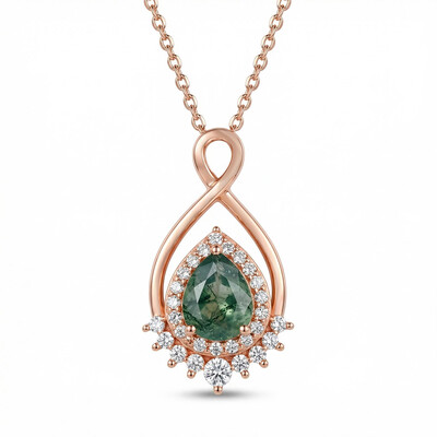 1.51CT Pear Cut Moss Agate & Round Cut Moissanite S925 Silver Infinity Pendant Necklace