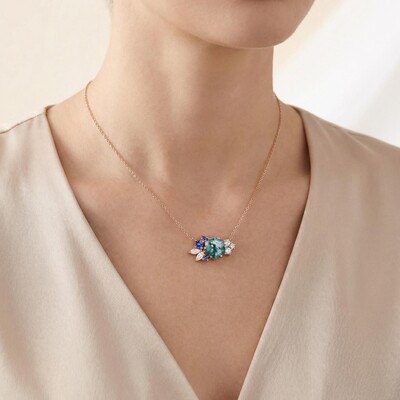 1.85CT Hexagon Moss Agate Art Deco Cluster S925 Silver Pendant Necklace