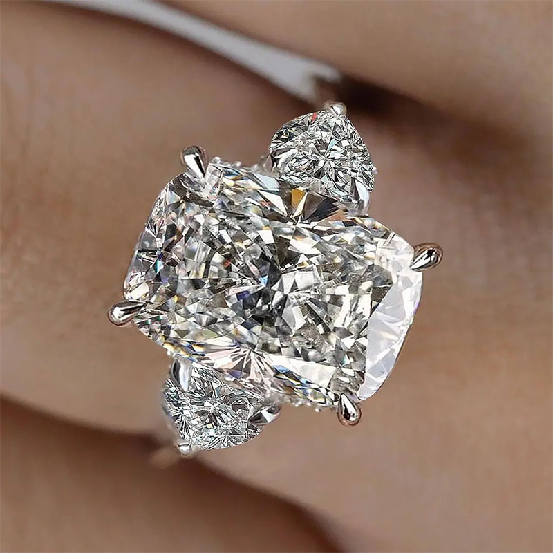 5.9CT Radiant & Heart Cut VVS Moissanite S925 Silver Three Stone Engagement Ring