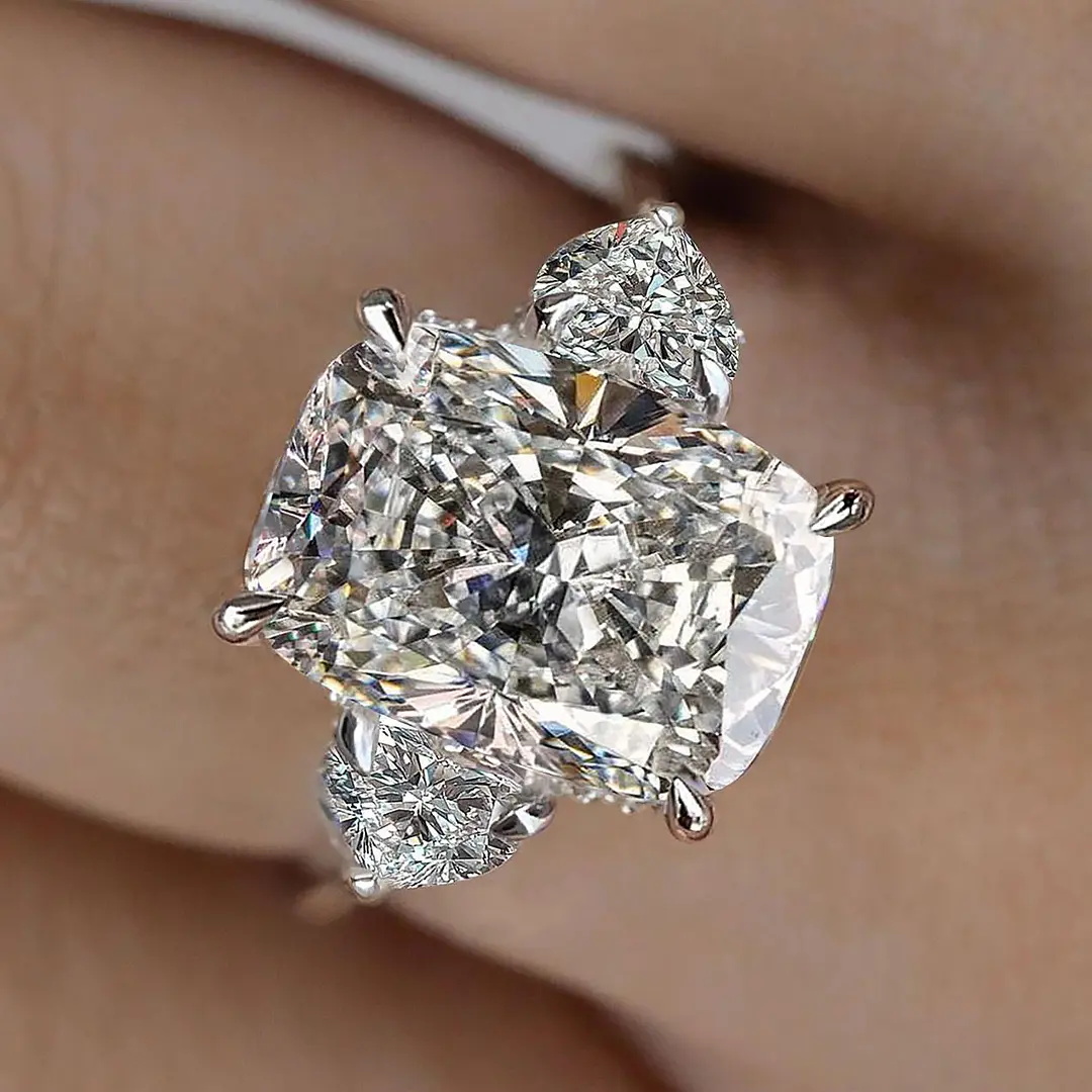 5.9CT Radiant & Heart Cut VVS Moissanite S925 Silver Three Stone Engagement Ring