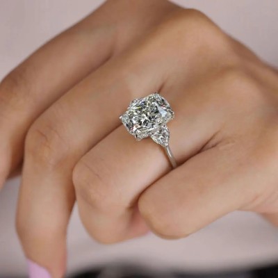 5.9CT Cushion & Heart Cut VVS Moissante S925 Silver Three Stone Engagement Ring