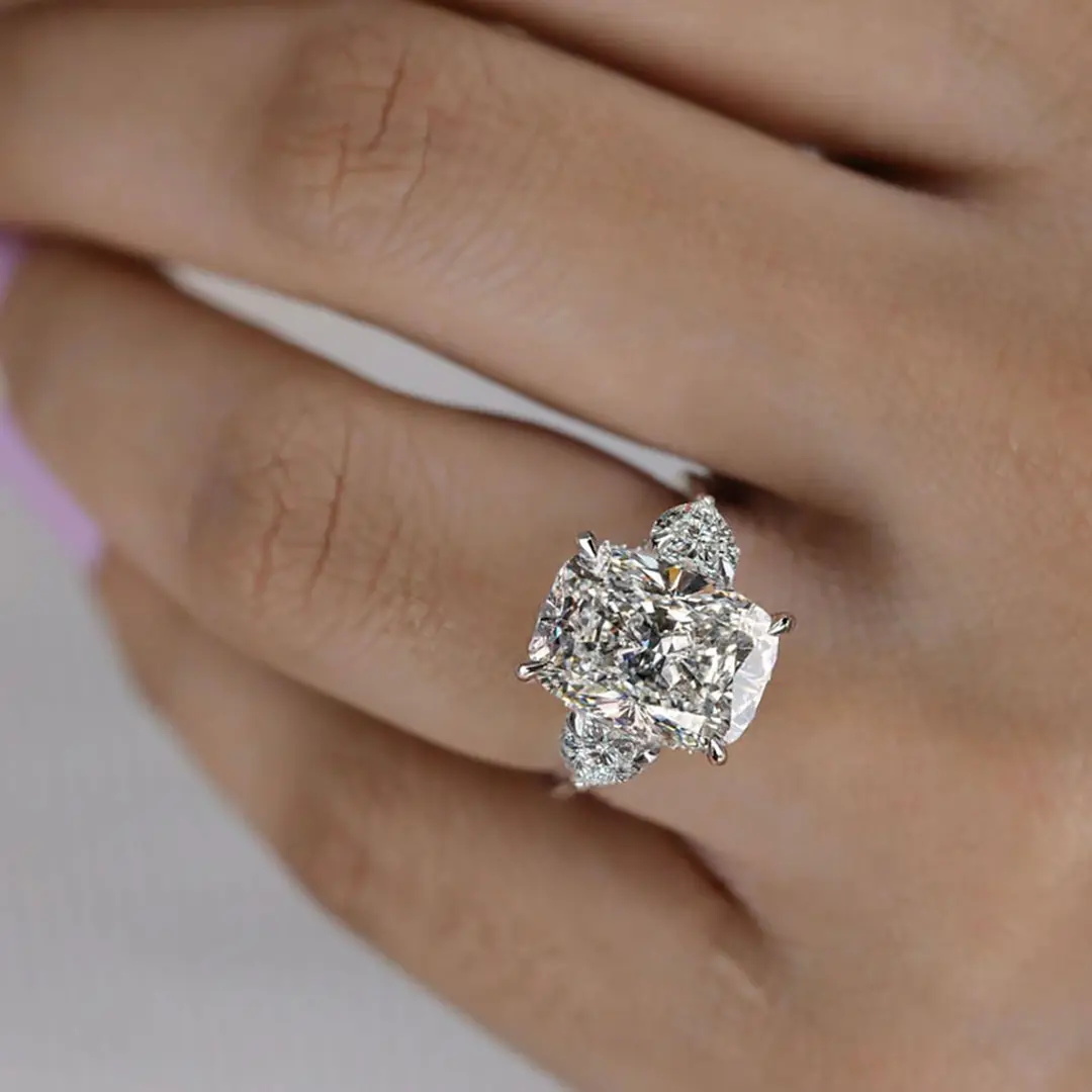 5.9CT Radiant & Heart Cut VVS Moissanite S925 Silver Three Stone Engagement Ring