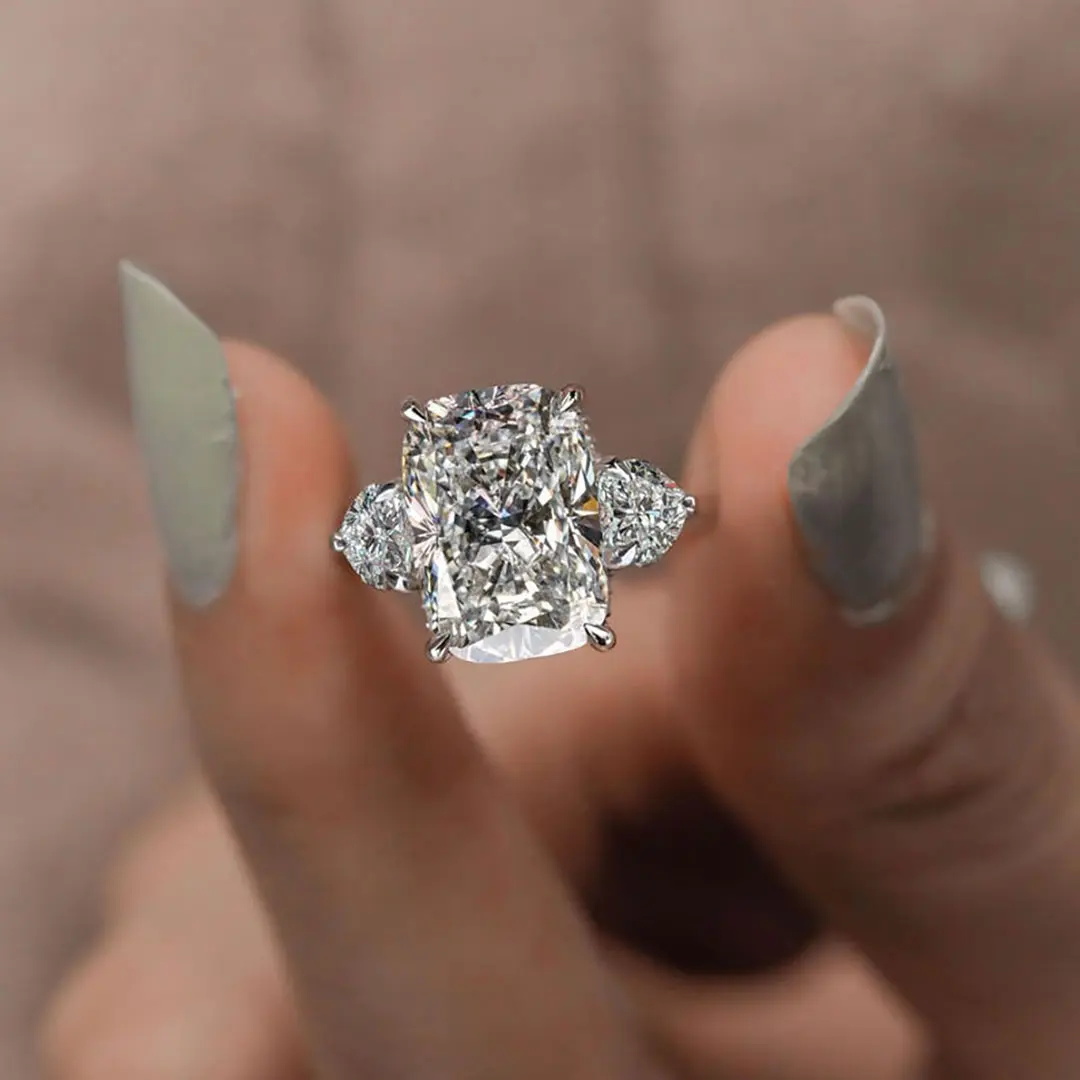 5.9CT Radiant & Heart Cut VVS Moissanite S925 Silver Three Stone Engagement Ring