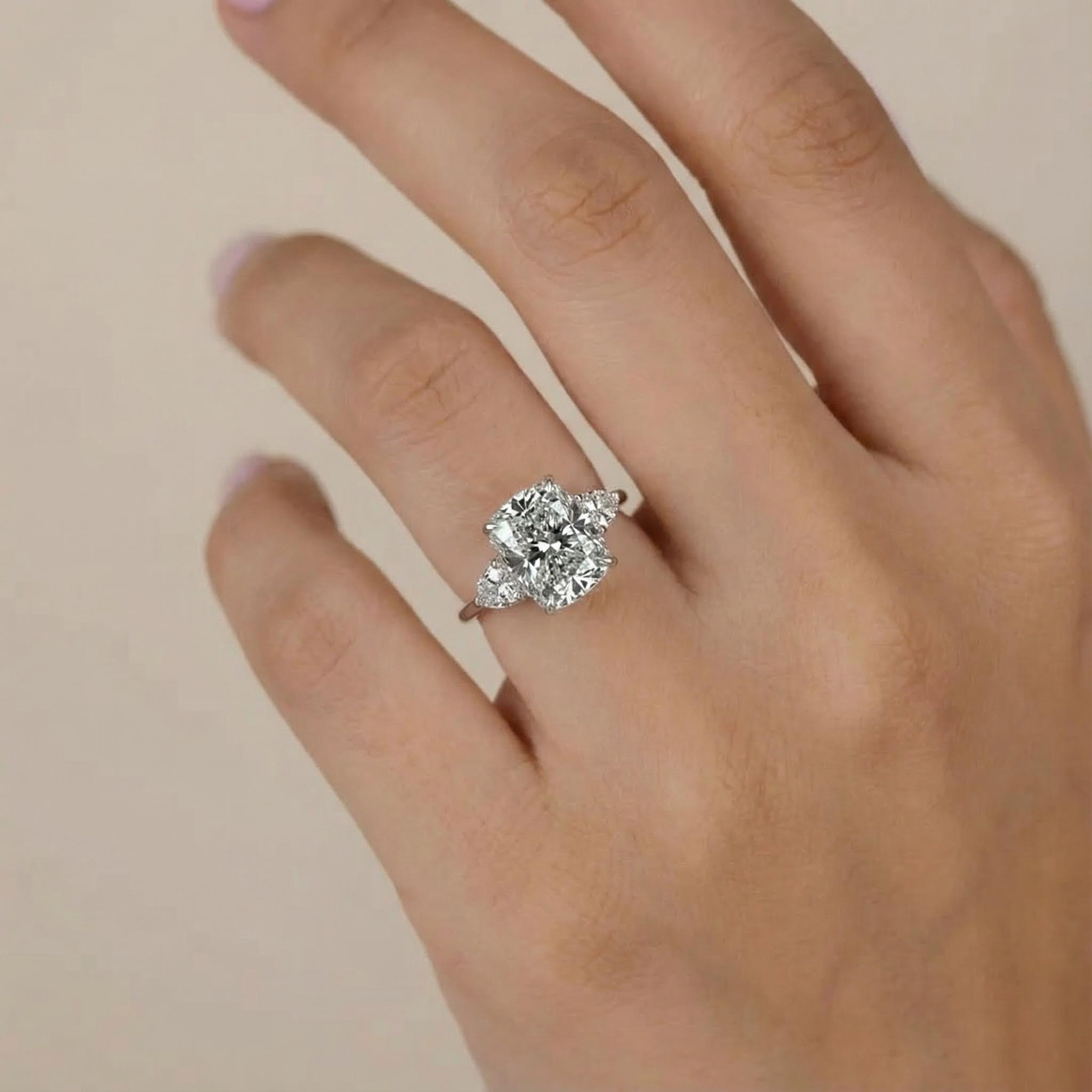 5.9CT Radiant & Heart Cut VVS Moissanite S925 Silver Three Stone Engagement Ring