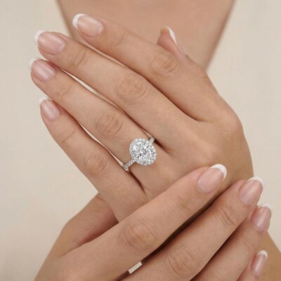 2.5Ct Oval &Round Cut VVS Moissanite S925 Silver Engagement Ring