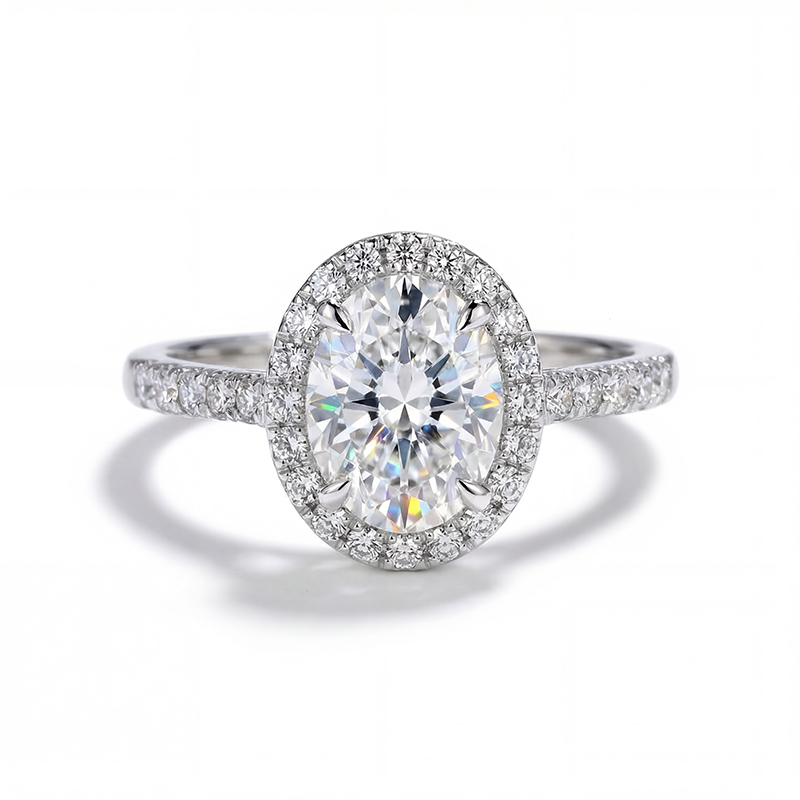 2.5Ct Oval &Round Cut VVS Moissanite S925 Silver Engagement Ring