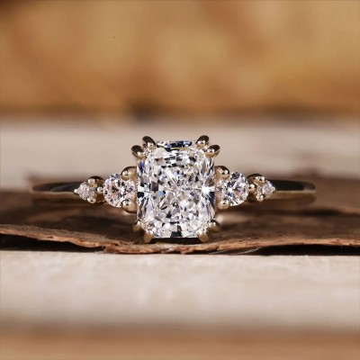 2.2CT Radiant Square & Round Cut  VVS Moissanite S925 Silver Engagement Ring