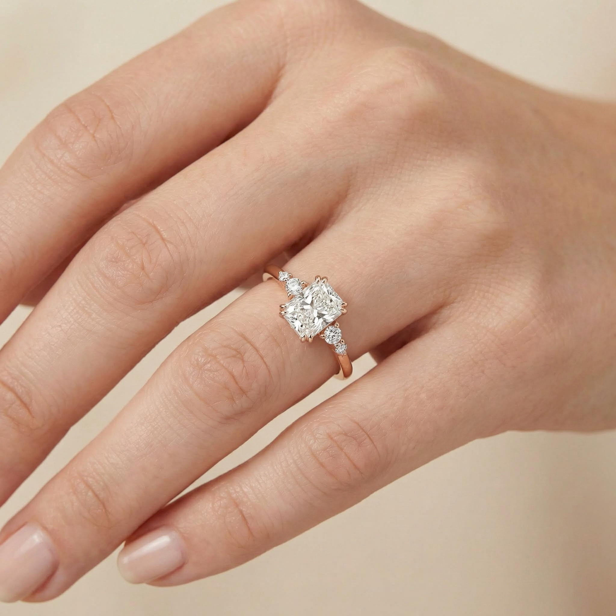 2.2CT Radiant Square & Round Cut  VVS Moissanite S925 Silver Engagement Ring