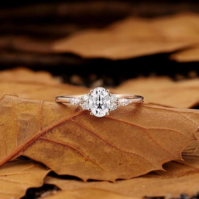 1.01CT Oval & Round Cut VVS Moissanite S925 Silver Engagement Ring