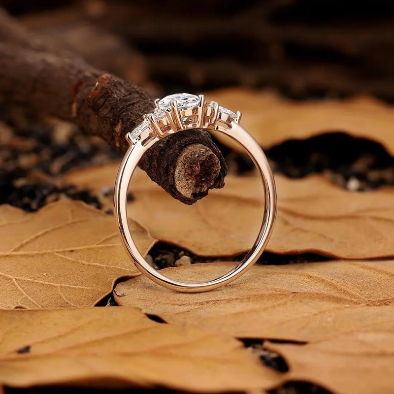 1.01CT Oval & Round Cut VVS Moissanite S925 Silver Engagement Ring