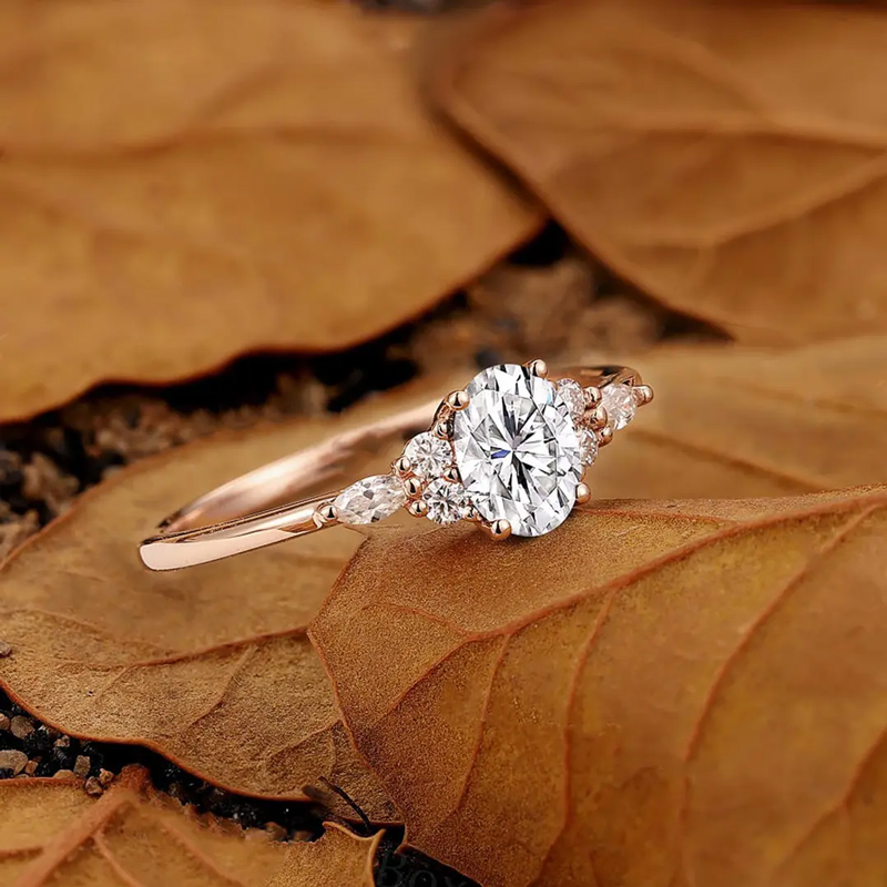 1.01CT Oval & Round Cut VVS Moissanite S925 Silver Engagement Ring