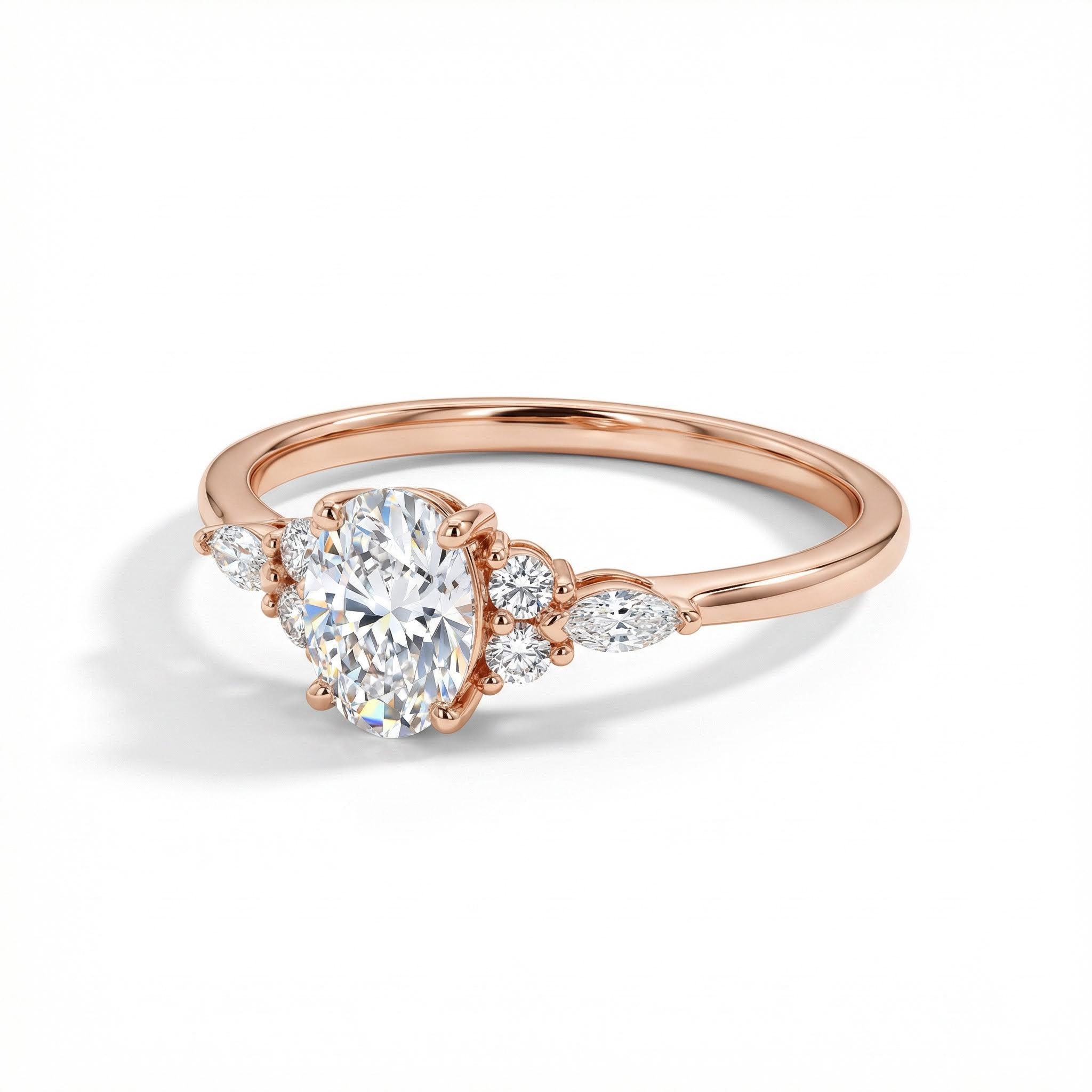 1.01CT Oval & Round Cut VVS Moissanite S925 Silver Engagement Ring