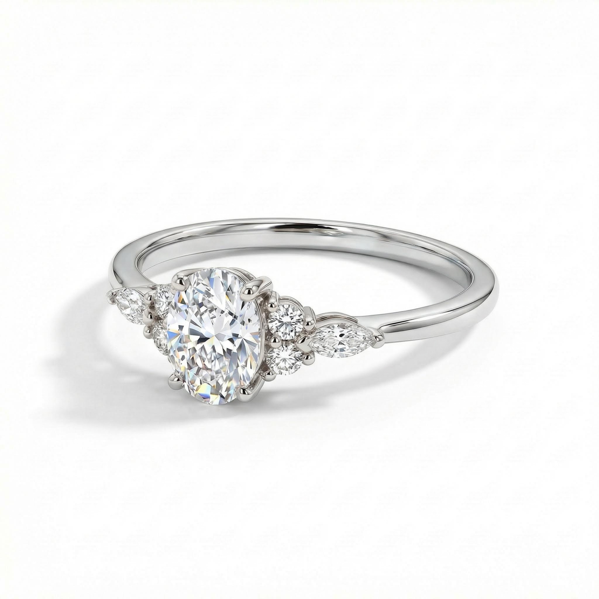 1.01CT Oval & Round Cut VVS Moissanite S925 Silver Engagement Ring