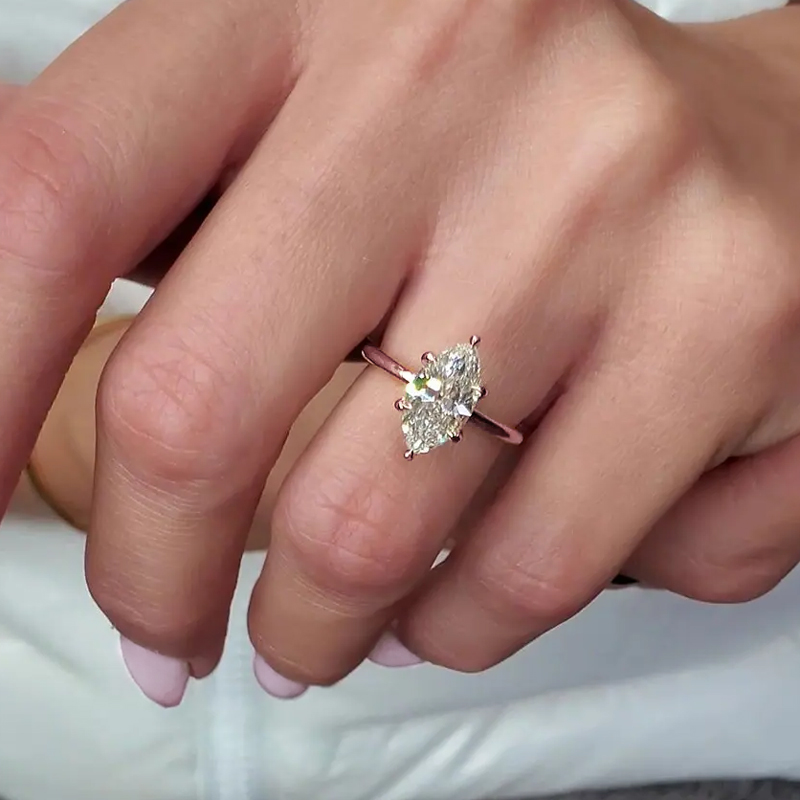 3.12CT Marquise & Round Cut Six Claws VVS Moissanite S925 Silver Engagement Ring