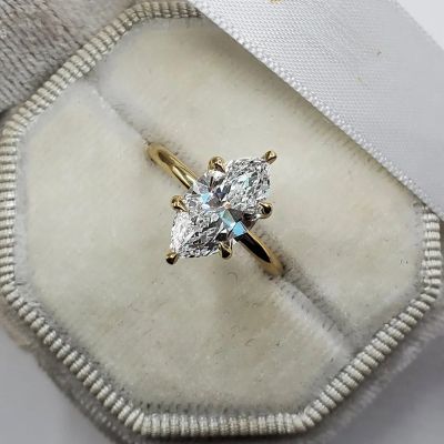 3.12CT Marquise & Round Cut Six Claws VVS Moissante S925 Silver Engagement Ring