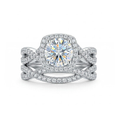 2.73CT Round Cut VVS Moissanite S925 Silver Twisted Engagement Ring Set