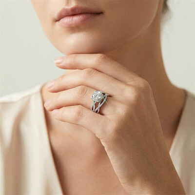 2.73CT Round Cut VVS Moissanite S925 Silver Twisted Engagement Ring Set