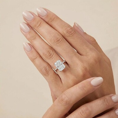 3.26CT Radiant Cut VVS Moissanite S925 Silver Hide Halo Engagement Ring