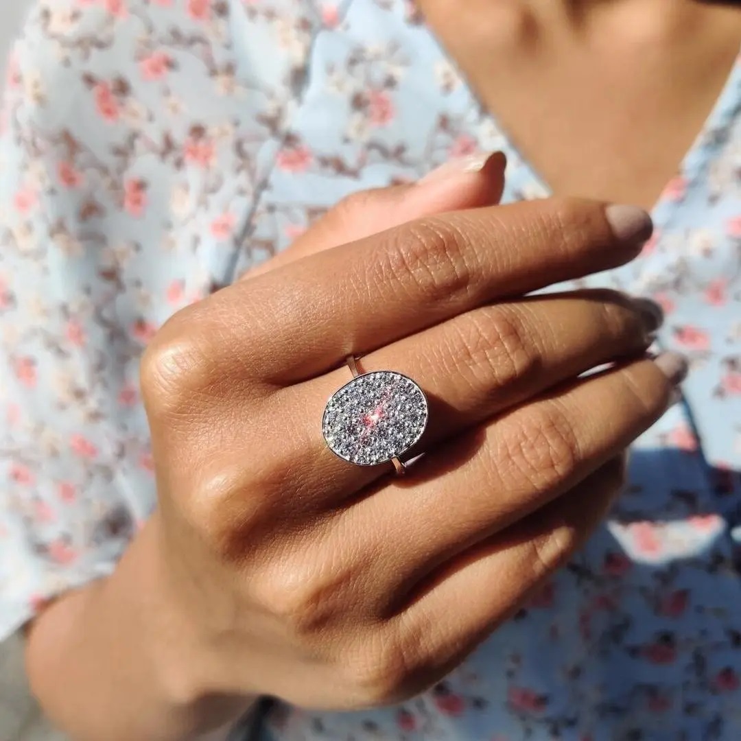 1.32CT Round Moissanite Oval Shaped Cluster Engagement Ring