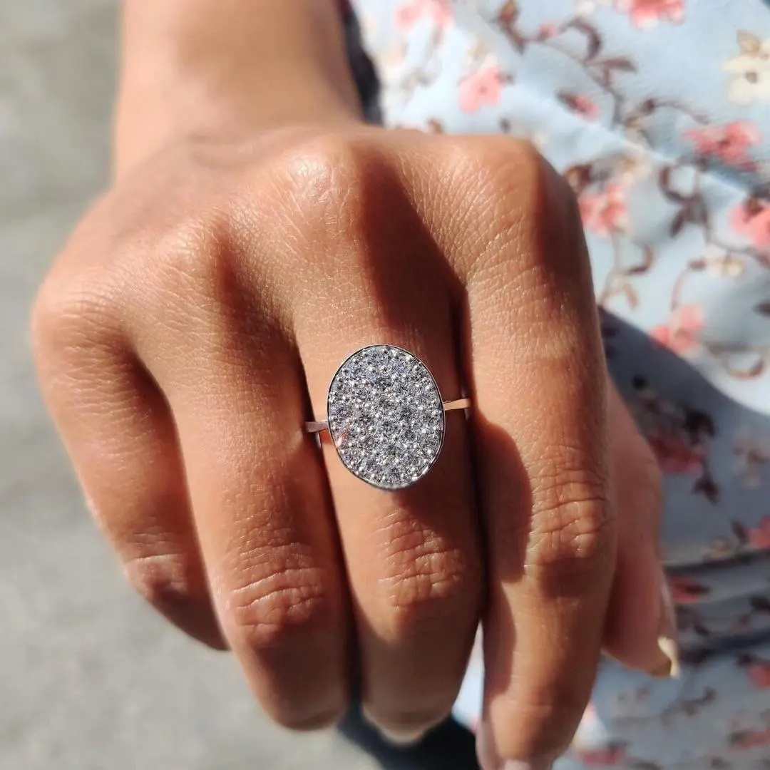 1.32CT Round Moissanite Oval Shaped Cluster Engagement Ring