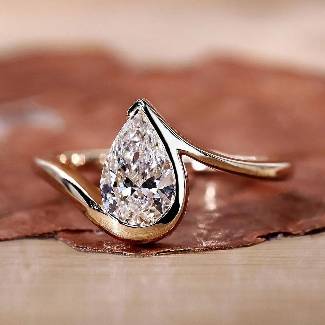 1.5CT Pear Cut VVS Moissanite S925 Silver Half Bezel Engagement Ring 1.5CT Pear Cut VVS Moissanite S925 Silver Half Bezel Engagement Ring