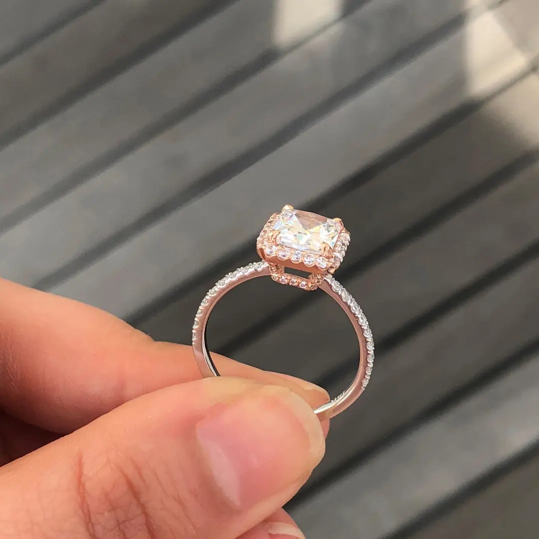 3.53CT Radiant & Round Cut Two-Tone Halo VVS Moissanite S925 Silver Engagement Ring 3.53CT Radiant & Round Cut Two-Tone Halo VVS Moissanite S925 Silver Engagement Ring