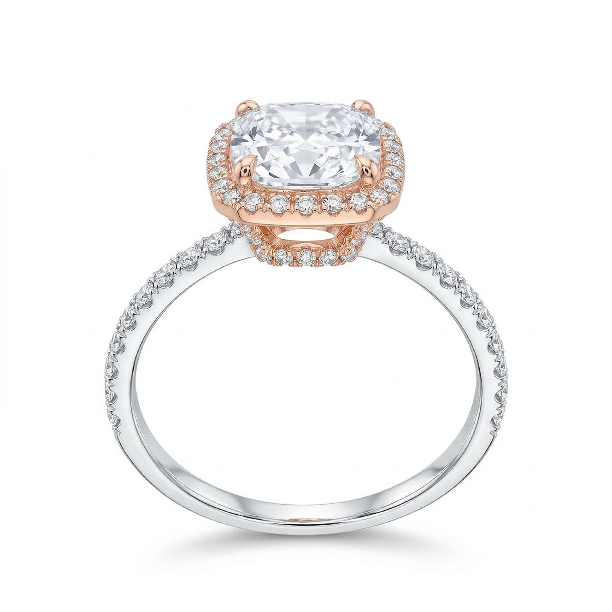 3.53CT Radiant & Round Cut Two-Tone Halo VVS Moissanite S925 Silver Engagement Ring