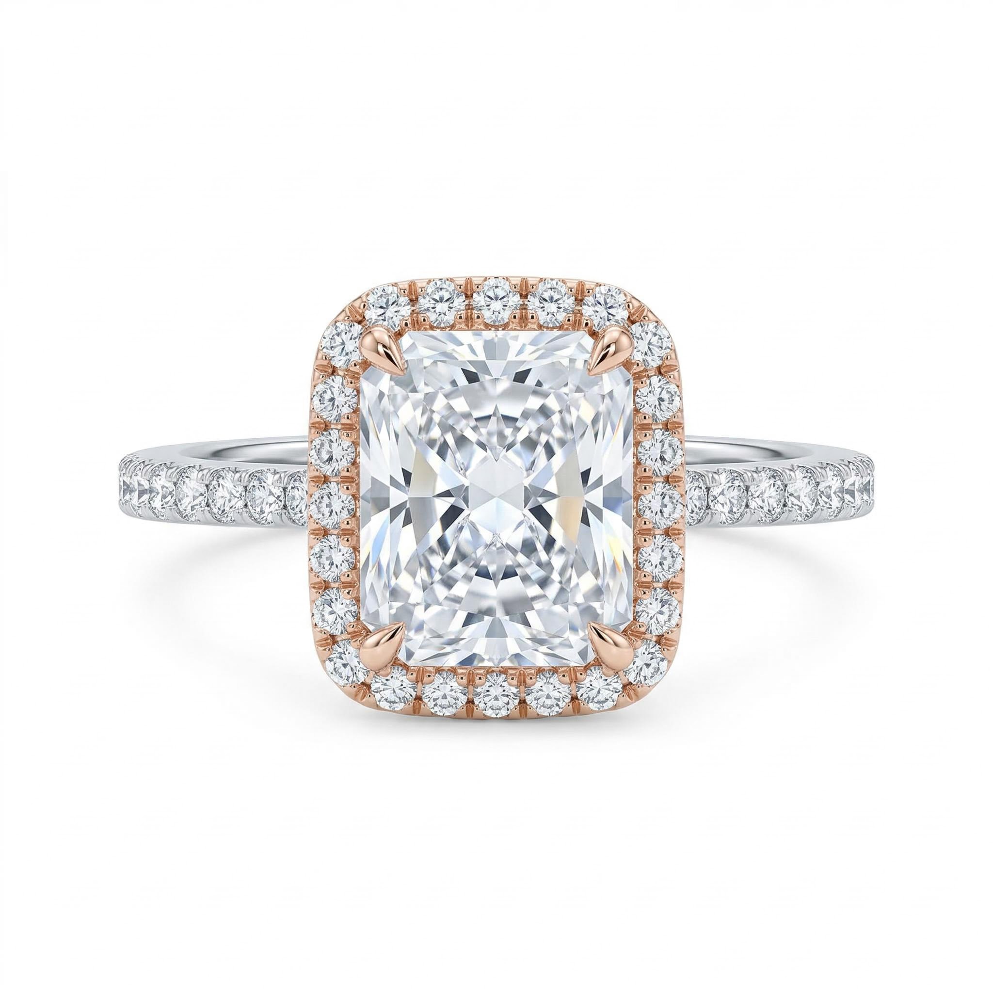 3.53CT Radiant & Round Cut Two-Tone Halo VVS Moissanite S925 Silver Engagement Ring