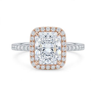 3.53CT Radiant & Round Cut Two-Tone Halo VVS Moissanite S925 Silver Engagement Ring