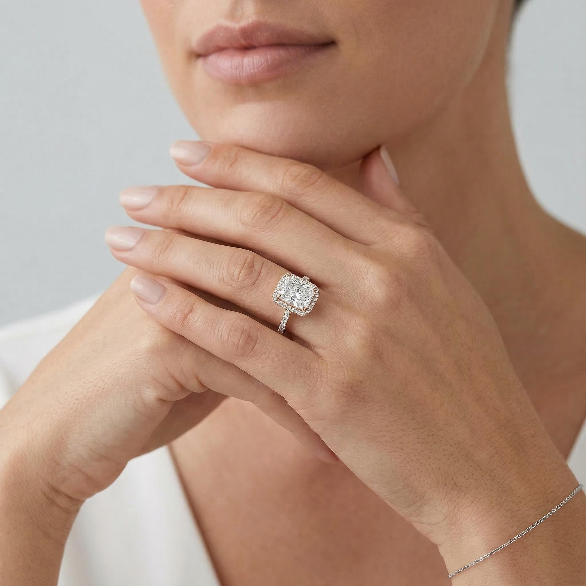 3.53CT Radiant & Round Cut Two-Tone Halo VVS Moissanite S925 Silver Engagement Ring