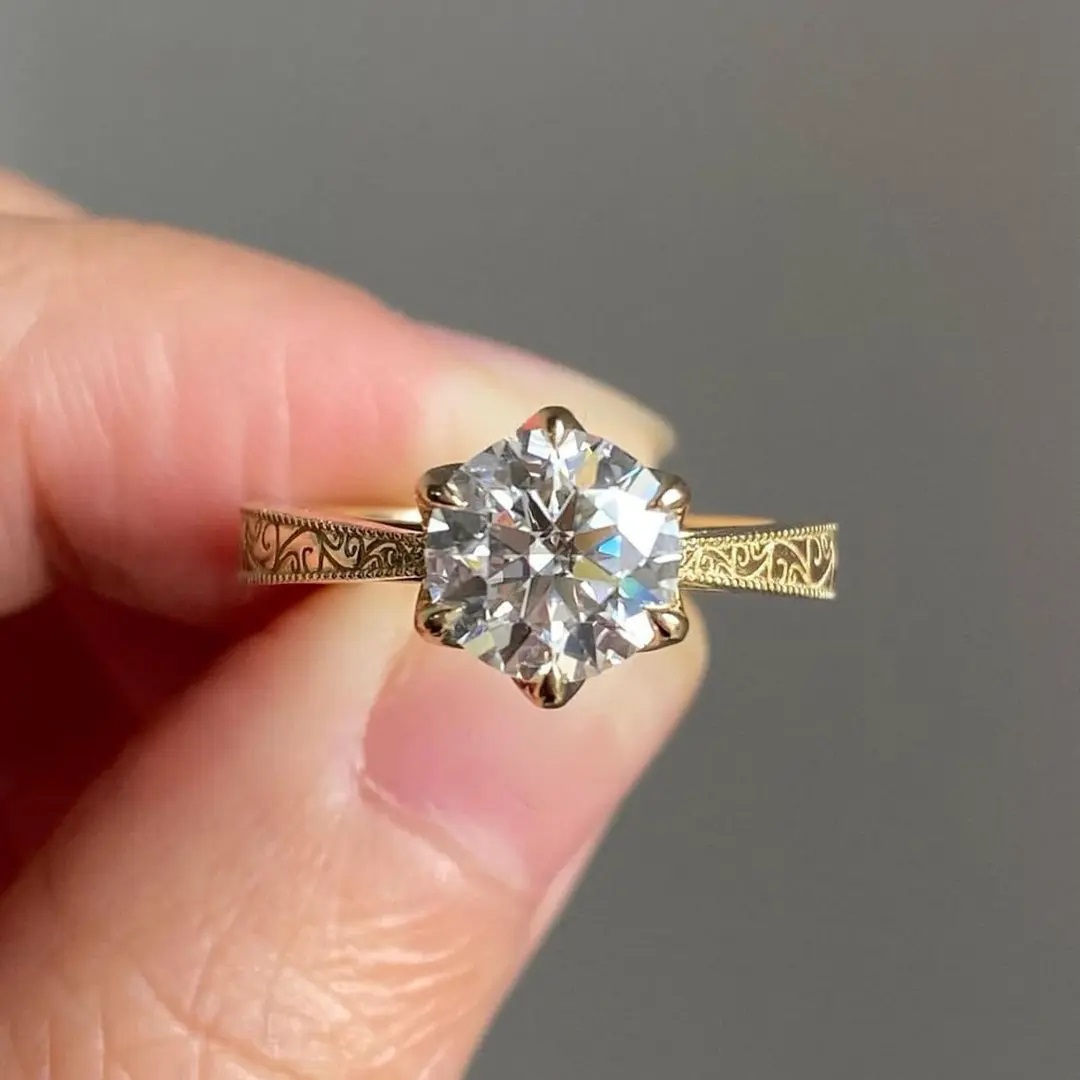 2CT Round Cut VVS Moissanite S925 Silver Engagement Ring