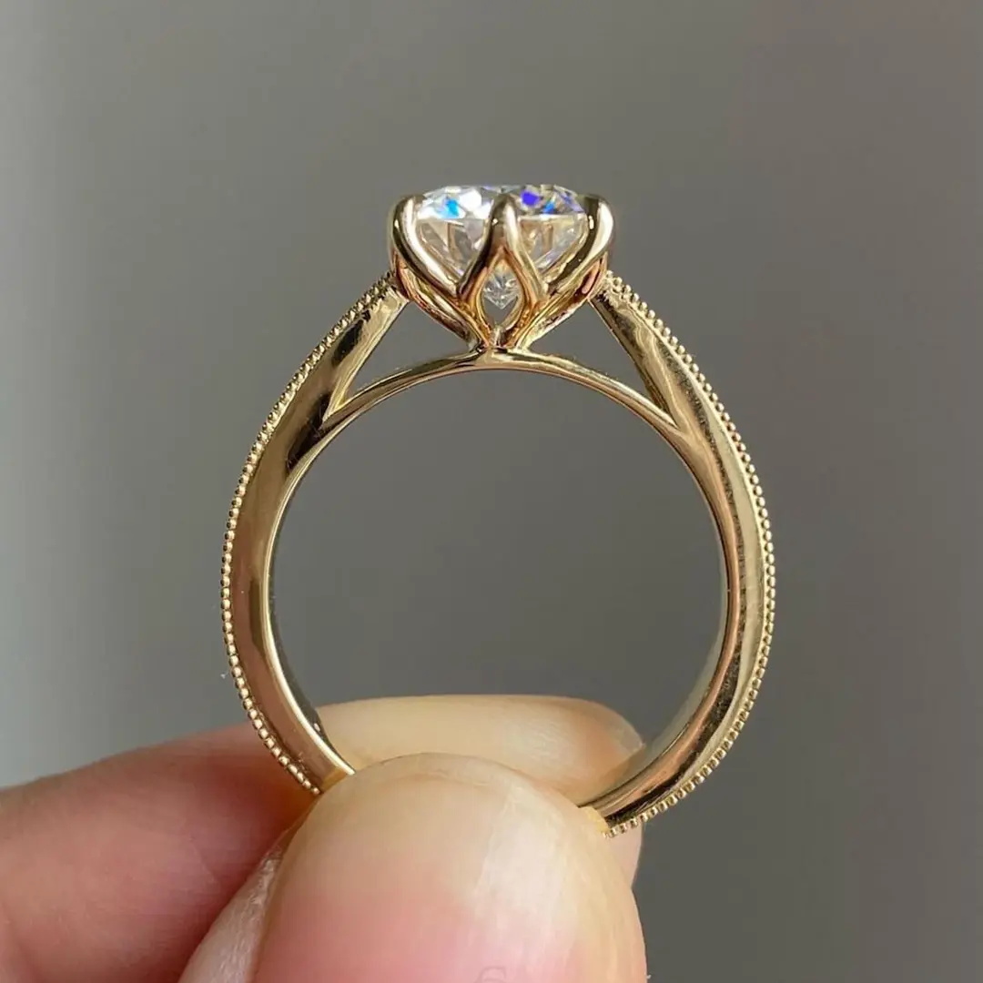 2CT Round Cut VVS Moissanite S925 Silver Engagement Ring