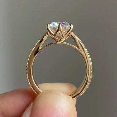 2CT Round Cut VVS Moissante S925 Silver Engagement Ring
