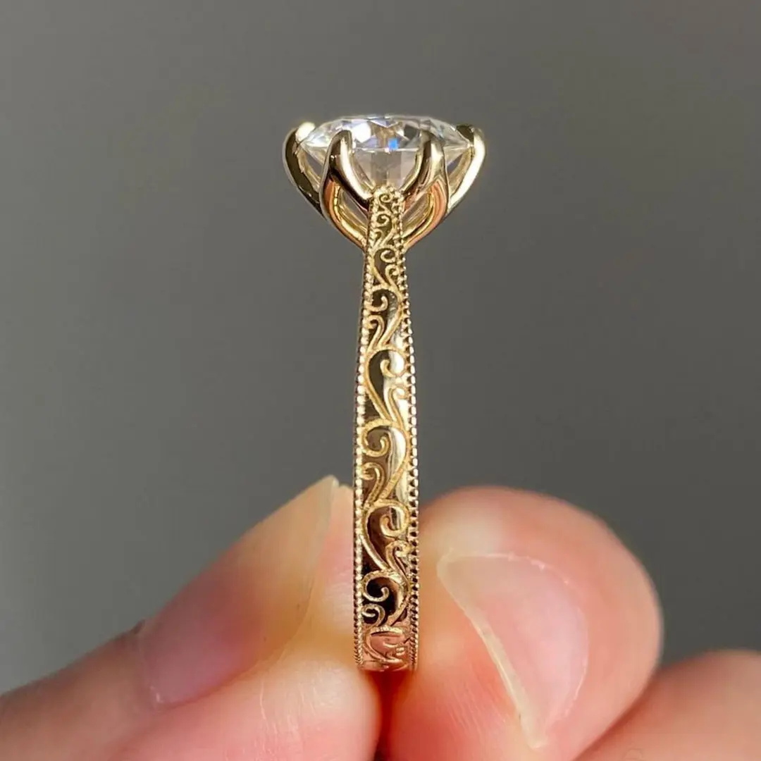 2CT Round Cut VVS Moissanite S925 Silver Engagement Ring