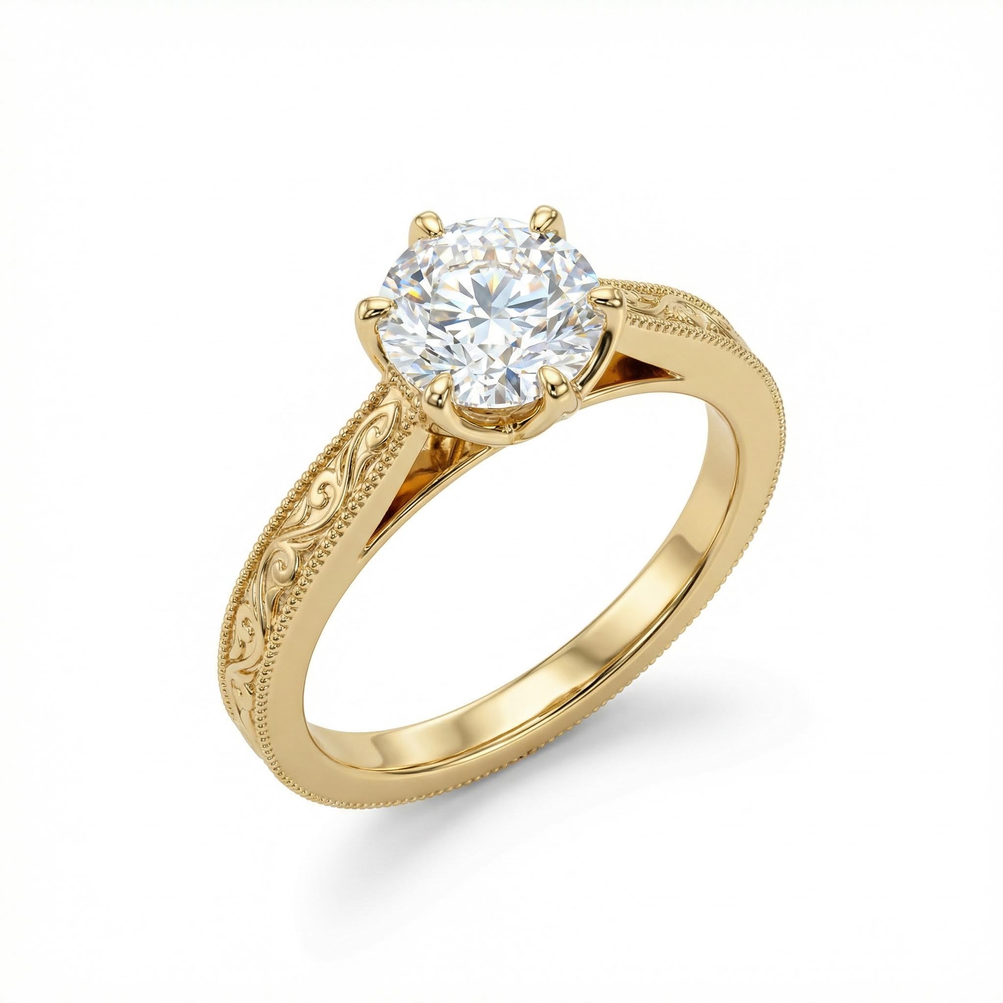 2CT Round Cut VVS Moissanite S925 Silver Engagement Ring