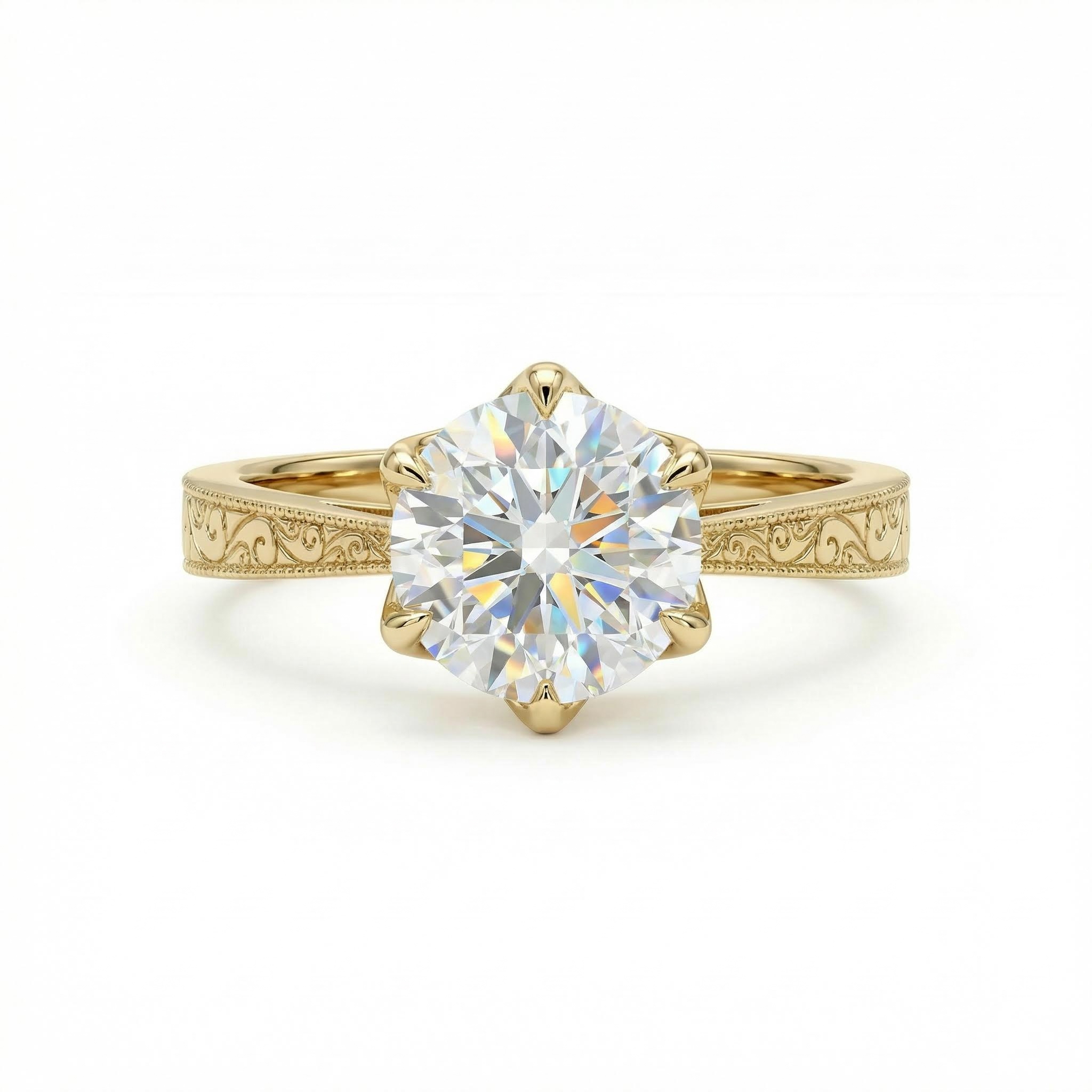 2CT Round Cut VVS Moissanite S925 Silver Engagement Ring