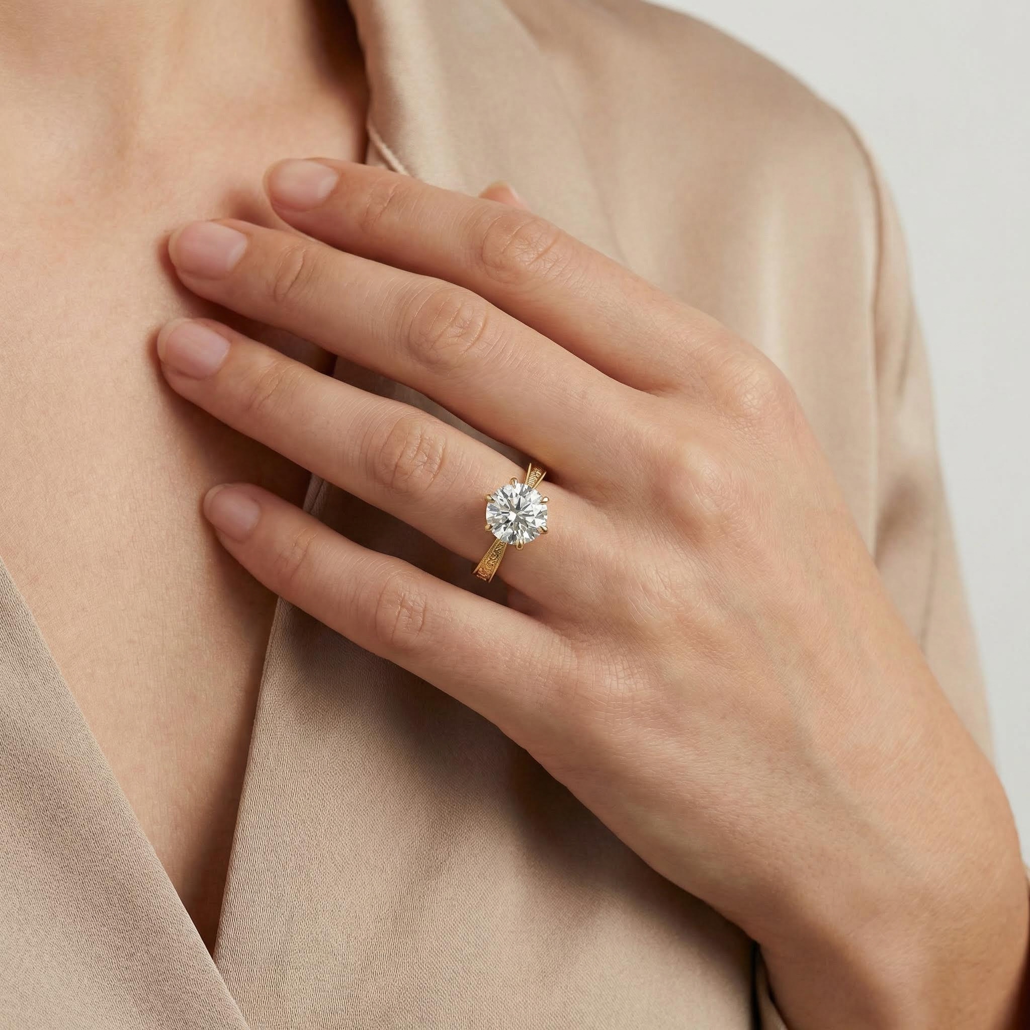 2CT Round Cut VVS Moissanite S925 Silver Engagement Ring