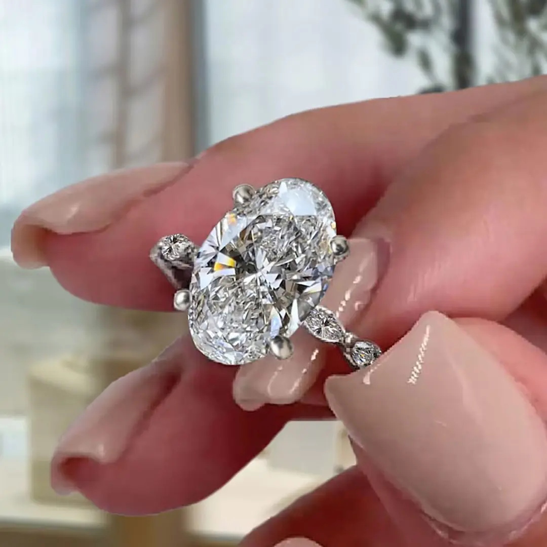 3.8CT Oval & Marquise Cut VVS Moissanite S925 Silver Engagement Ring