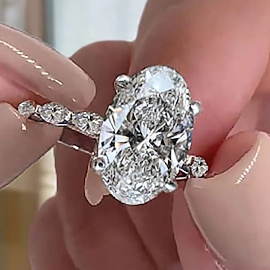 3.8CT Oval & Marquise Cut VVS Moissanite S925 Silver Engagement Ring